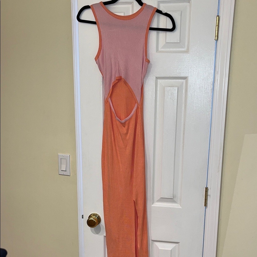 Sleeveless Pink and Orange Cutout Dress